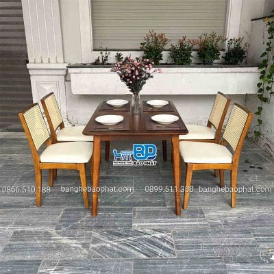 Bộ bàn ghế ăn gỗ ghế Mila bàn Ashley sơn nâu