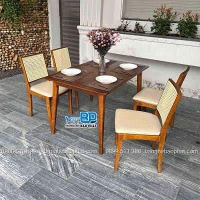 Bộ bàn ghế ăn gỗ ghế Mila bàn Ashley sơn nâu
