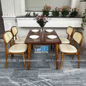 Bộ bàn ghế ăn gỗ ghế Secco bàn Ashley màu nâu