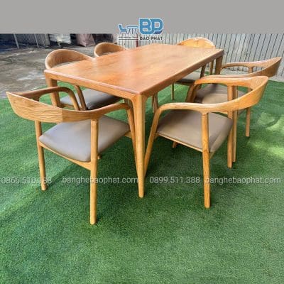 Bộ bàn ghế ăn gỗ nệm 6 ghế neva bàn 1m8