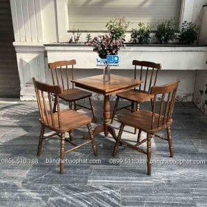 Bộ bàn ghế cafe gỗ ghế 5 nan bàn chân tiện 10 Bộ bàn ghế cafe gỗ ghế 5 nan bàn chân tiện