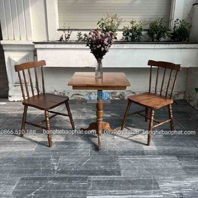 Bộ bàn ghế cafe gỗ ghế 5 nan bàn chân tiện