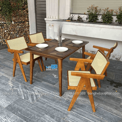 Bộ bàn ghế gỗ Vleg bàn Ashley sơn nâu