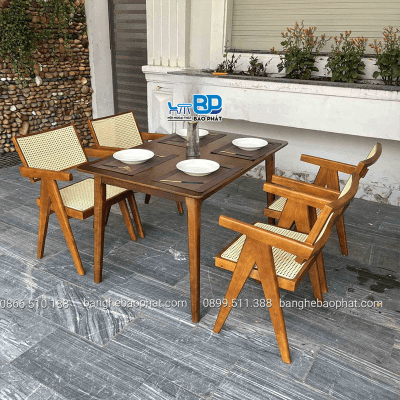 Bộ bàn ghế gỗ Vleg bàn Ashley sơn nâu