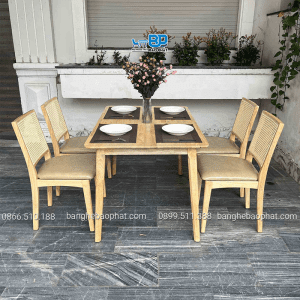 Bộ bàn ghế nhà hàng MIla lưng đan mây