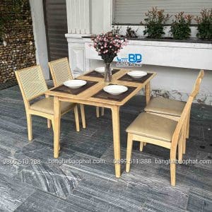 Bộ bàn ghế nhà hàng MIla lưng đan mây