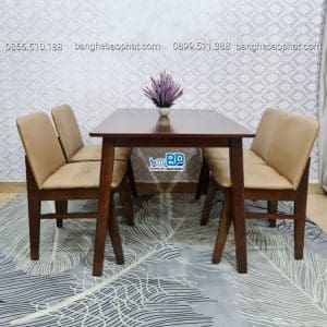 Bộ bàn ghế phòng ăn gỗ nệm Obama màu nâu