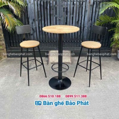 Ghế bar ban công sắt gỗ chân vuốt màu gỗ tự nhiên