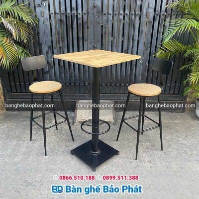Ghế bar ban công sắt gỗ chân vuốt màu gỗ tự nhiên