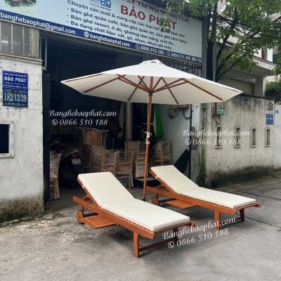 Ghế hồ bơi gỗ bạch đàn có nệm lót