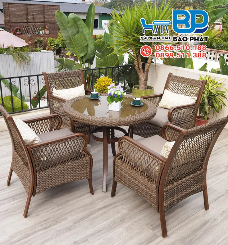 Không gian sân vườn thêm ấn tượng với mẫu bàn ghế từ mây đẹp mắt