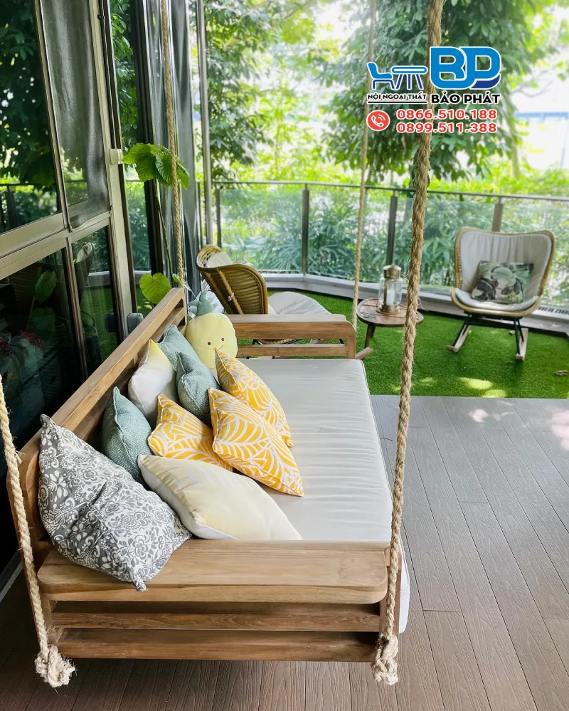 Xích đu gỗ dây thừng có tính thẩm mỹ cao