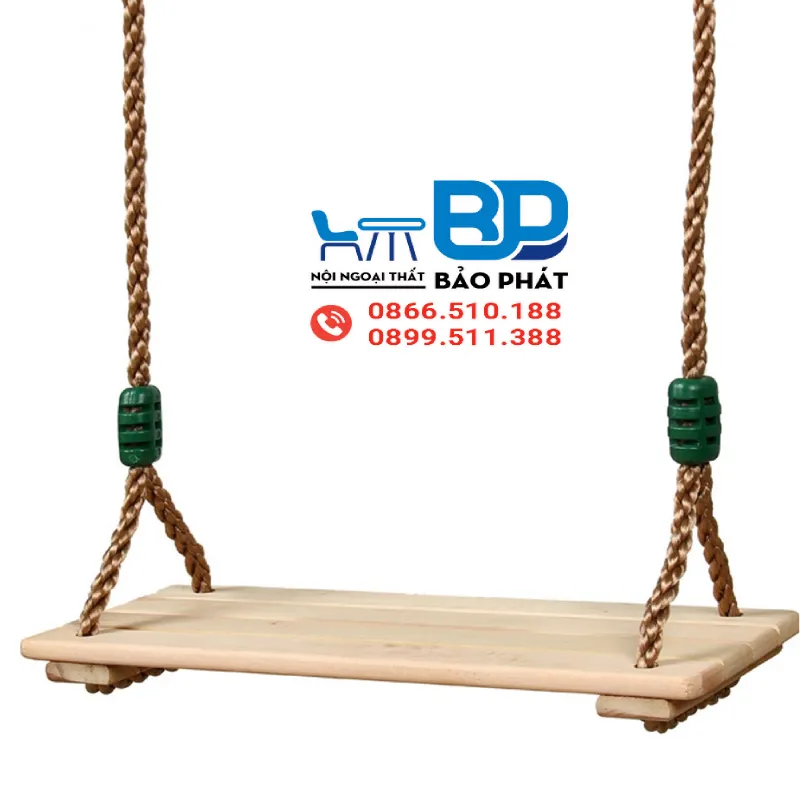 Xích đu gỗ kết hợp dây thừng bền bỉ và không kém phần ấn tượng