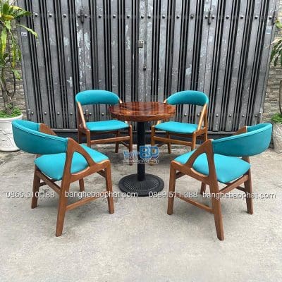 Bộ bàn ghế cafe gỗ nệm bàn me tây ghế bardon