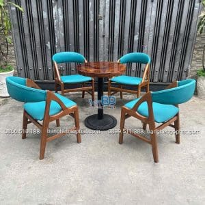 Bộ bàn ghế cafe gỗ nệm bàn me tây ghế bardon 9 Bộ bàn ghế cafe gỗ nệm bàn me tây ghế bardon
