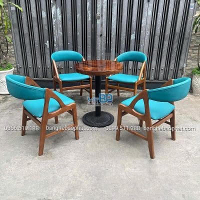 Bộ bàn ghế cafe gỗ nệm bàn me tây ghế bardon
