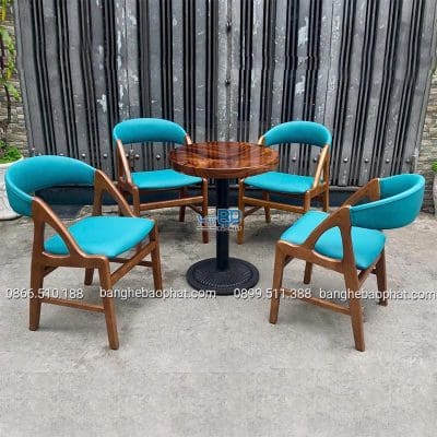 Bộ bàn ghế cafe gỗ nệm bàn me tây ghế bardon