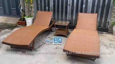 Ghế hồ bơi ngoài trời mây nhựa khung nhôm