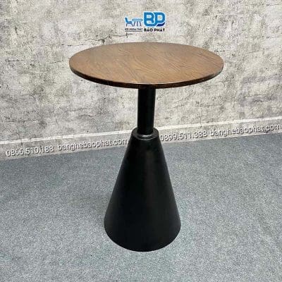 Bàn cafe chân nón khung sắt mặt gỗ sơn nâu