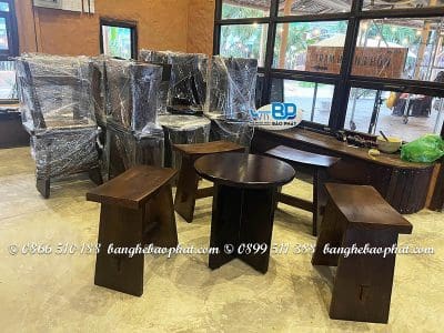 Bàn ghế cà phê gỗ thông BGGTBP003