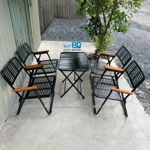 Bộ bàn ghế cafe xếp gọn có tay tựa sắt CNC