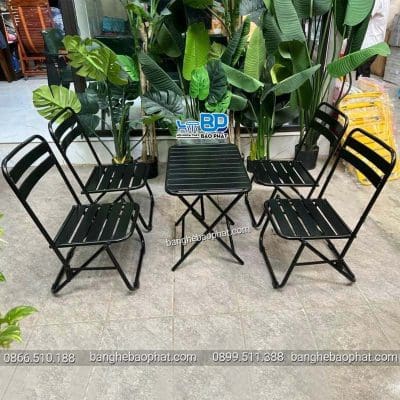 Bàn ghế xếp cafe ghế xếp sắt la đen