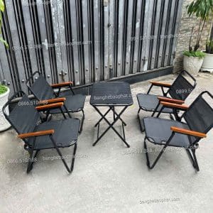 Bàn ghế cafe xếp gọn khung sắt mặt lưới