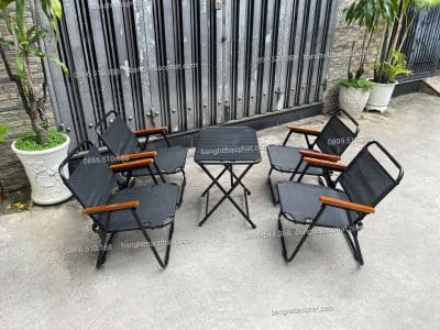 Bàn ghế cafe xếp gọn khung sắt mặt lưới