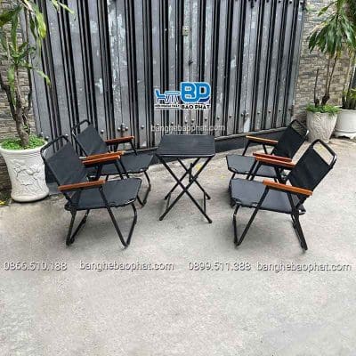 Bàn ghế cafe xếp gọn khung sắt mặt lưới