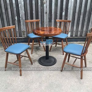 Bàn ghế gỗ nệm quán cafe ghế 7 nan bộc nệm 10 Bàn ghế gỗ nệm quán cafe ghế 7 nan bộc nệm