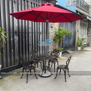 Bàn ghế sân vườn ngoài trời nhôm đúc họa tiết hoa hồng