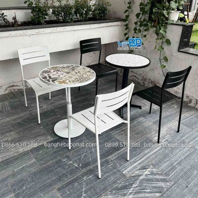 Bàn ghế sắt cafe ghế sắt 5 sọc