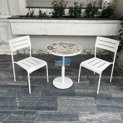Bàn ghế sắt cafe ghế sắt 5 sọc