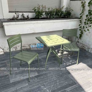 Bàn ghế sắt cafe ghế sắt 5 sọc màu xanh quân đội