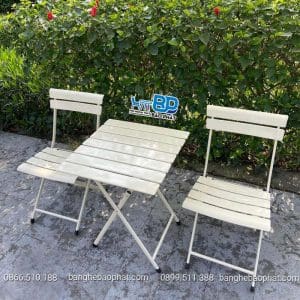 Bàn ghế sắt cafe mini xếp gọn 15 Bàn Ghế Sắt Cafe Mini Xếp Gọn màu trắng