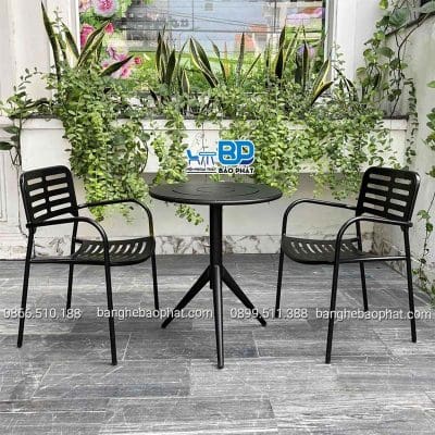 bàn ghế sắt cafe ngoài trời ghế xương cá