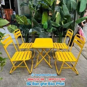 Bàn ghế xếp cafe ghế xếp sắt la vàng