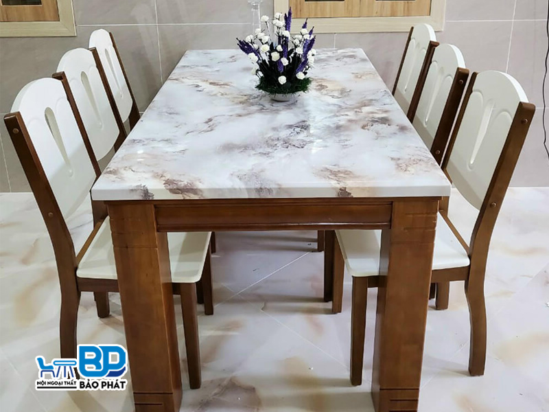 Bộ bàn ăn 6 ghế mặt đá có độ bền cao