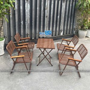 Bộ Bàn Ghế Sắt Nhỏ Xếp Gọn Màu Nâu Cafe