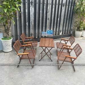 Bộ Bàn Ghế Sắt Nhỏ Xếp Gọn Màu Nâu Cafe 13 Bộ Bàn Ghế Sắt Nhỏ Xếp Gọn Màu Nâu Cafe