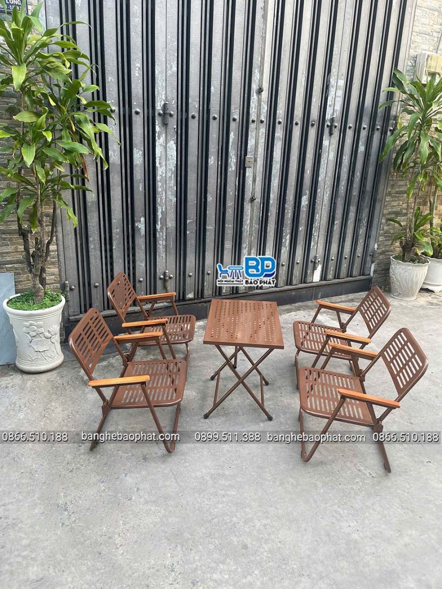 Bộ Bàn Ghế Sắt Nhỏ Xếp Gọn Màu Nâu Cafe 22 Bộ Bàn Ghế Sắt Nhỏ Xếp Gọn Màu Nâu Cafe