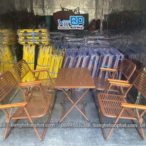 Bộ Bàn Ghế Sắt Nhỏ Xếp Gọn Màu Nâu Cafe 17 Bộ Bàn Ghế Sắt Nhỏ Xếp Gọn Màu Nâu Cafe giá rẻ xưởng sản xuất