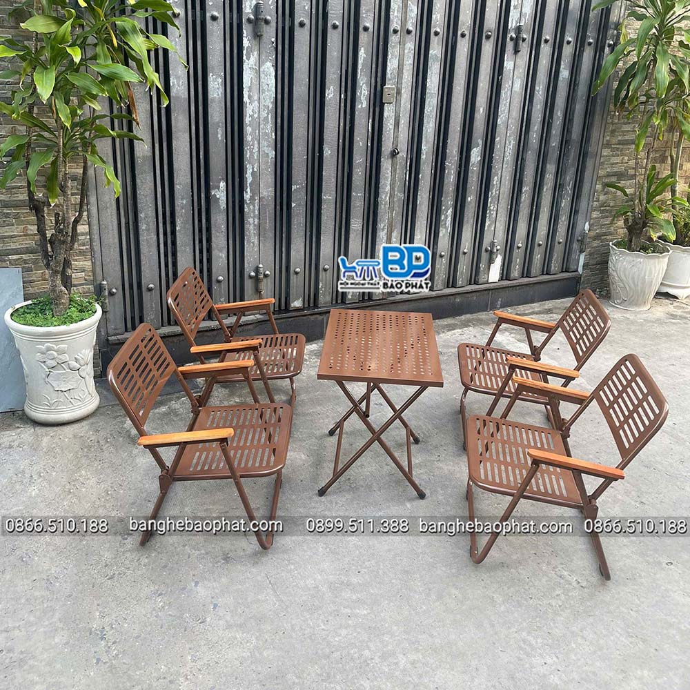 Bộ Bàn Ghế Sắt Nhỏ Xếp Gọn Màu Nâu Cafe 19 Bộ Bàn Ghế Sắt Nhỏ Xếp Gọn Màu Nâu Cafe