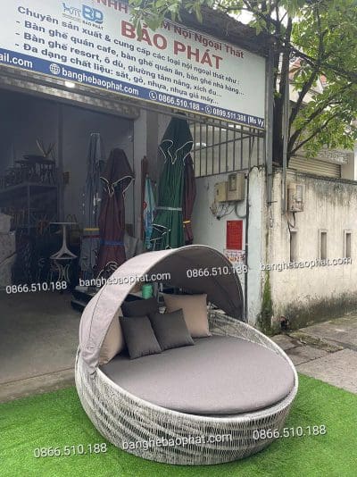 Ghế hồ bơi mây nhựa có mái che GHBBP030
