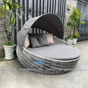 Ghế hồ bơi mây nhựa có mái che GHBBP030