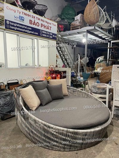 Ghế hồ bơi mây nhựa có mái che GHBBP030