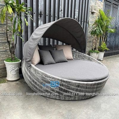 Ghế hồ bơi mây nhựa có mái che GHBBP030
