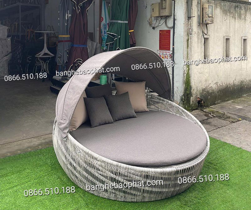Ghế hồ bơi mây nhựa có mái che