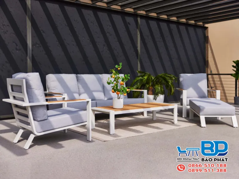 Không gian thêm phần ấn tượng hơn với mẫu bàn ghế sắt hộp phòng khách màu xám