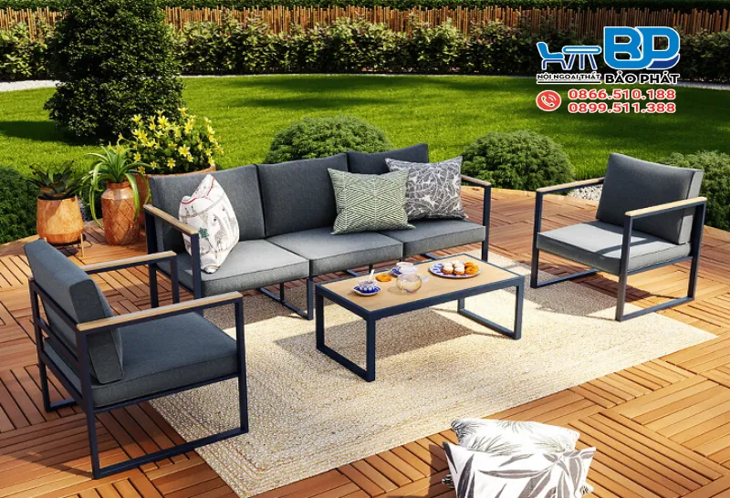 Mẫu bàn ghế sắt hộp phòng khách kết hợp đệm ngồi êm ái